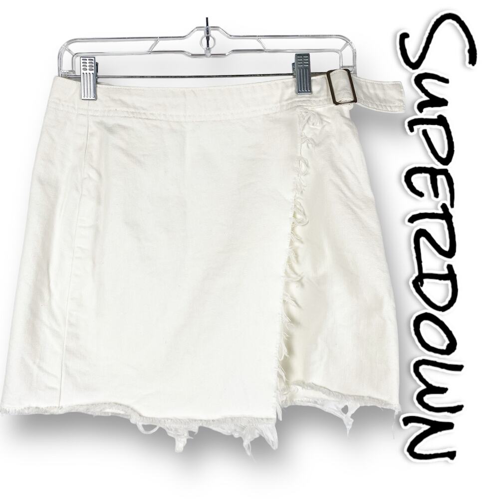 Superdown Kensington Denim Wrap Skirt White Mini Frayed Womens Size Small